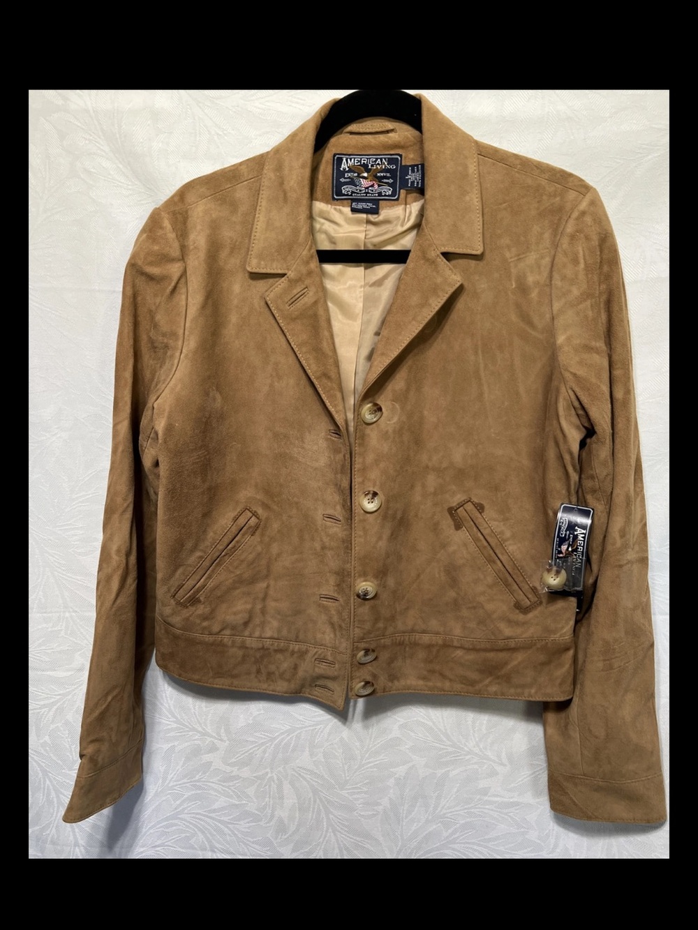 American Living Leather Collared Jacket in Camel Brown